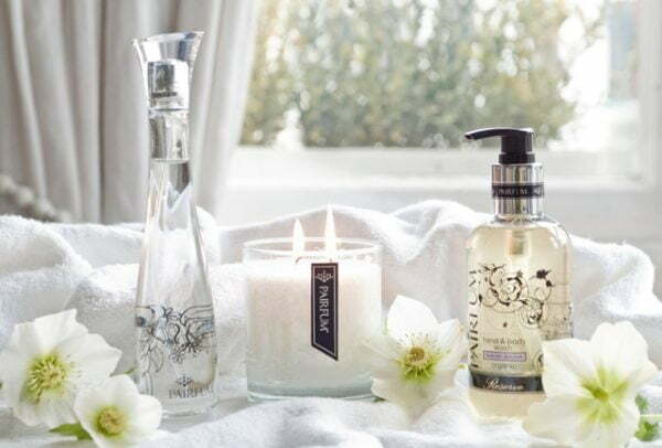 Pairfum room perfume spray luxury scented candle and hand & body wash in bathroom sunshine
