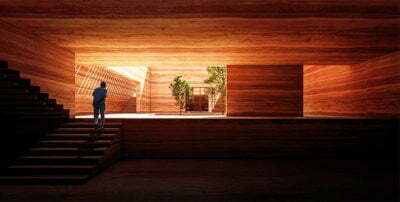 earth house iran coutyard wood light