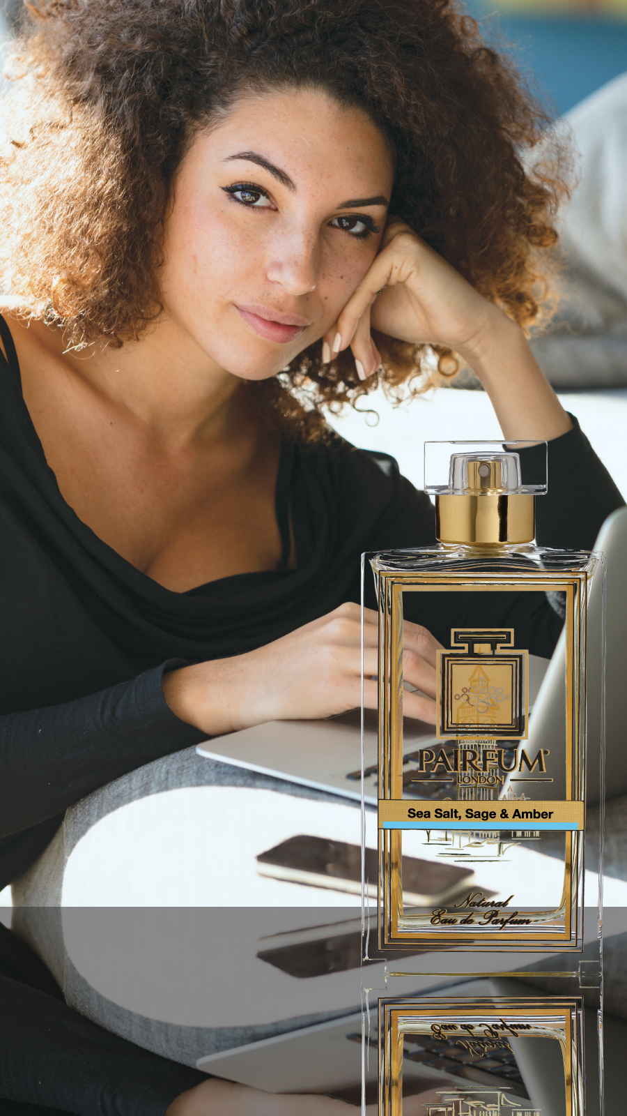 Eau De Parfum Person Reading Sea Salt Sage Amber Woman luxury with a conscience