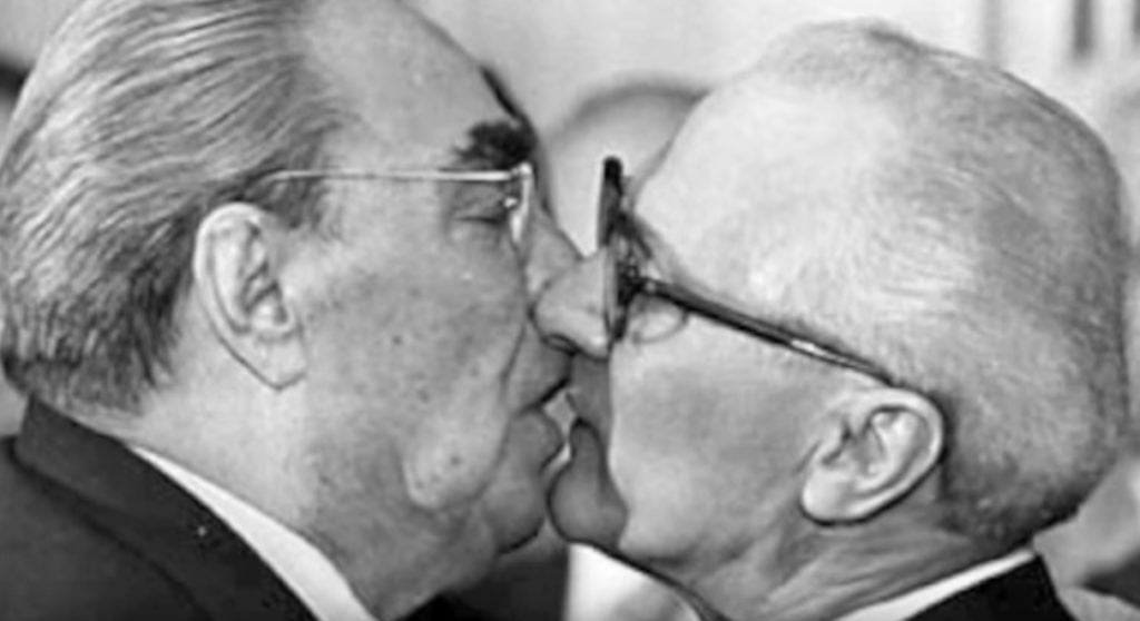 Soviet Leader Leonid Brezhnev And East German President Erich Honecker Share A Socialist Fraternal Kiss Soviet Leader Leonid Brezhnev And East German President Erich Honecker Share A Socialist Fraternal Kiss