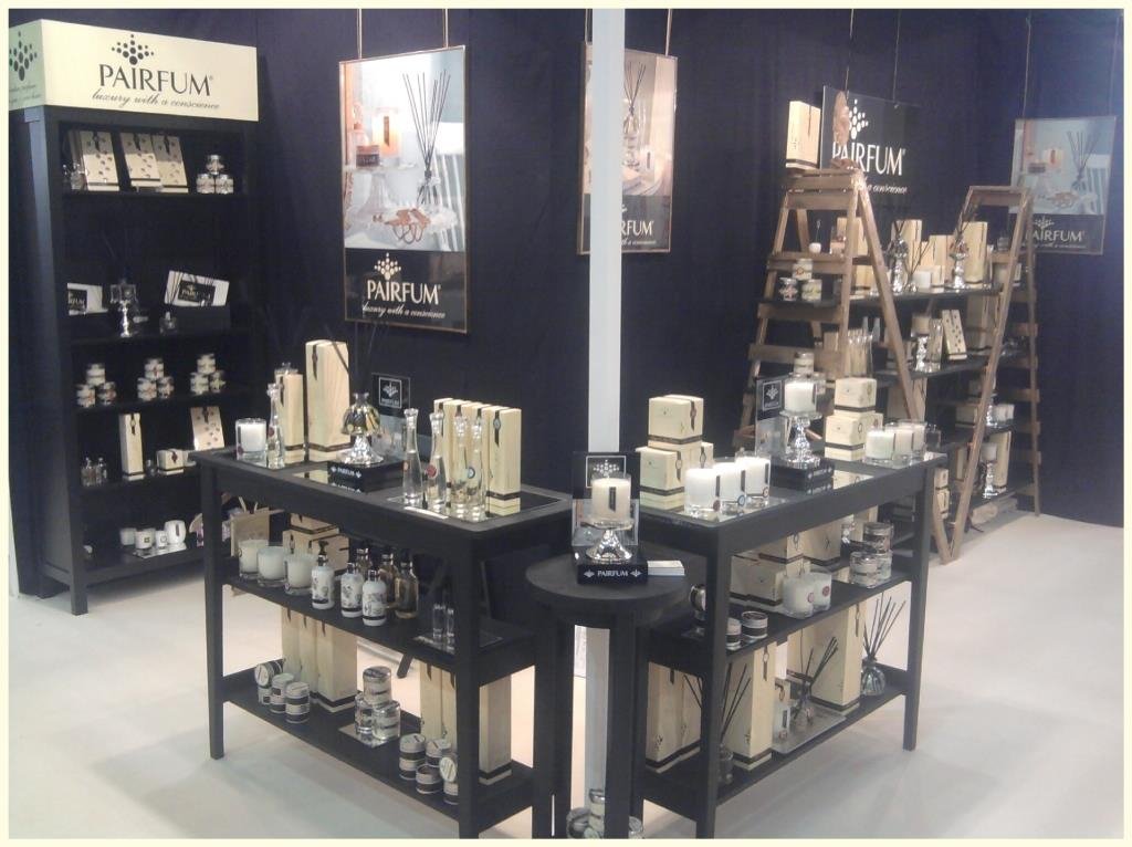 Pairfum at Springfair 2015 corner display with Luxury perfumed Candles Reed Diffusers Room Perfume Sprays